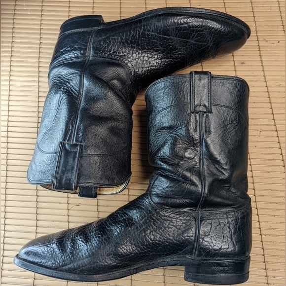 Justin Boots 3187 Classic Roper Boots Black Shrunken Shoulder Bullhide Roper Toe - Picture 5 of 10